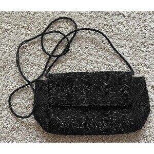 Inge Christopher Black Beaded Handbag Evening Wedding Formal Crossbody Vintage